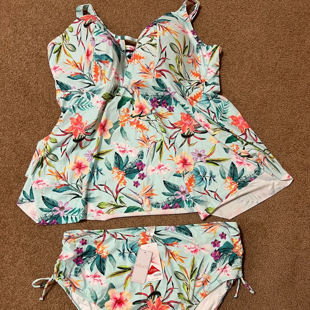 Elomi Multicolor Floral Tankini Top & Bottoms Plus Size